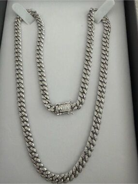 Sterling Silver Cuban Link Necklace with Pave Clasp